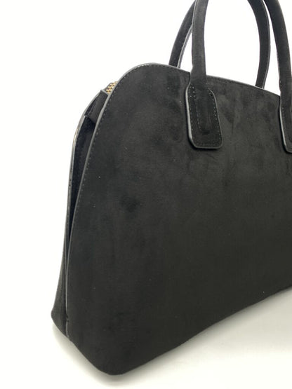 Black Suede Satchel with Dual Handles