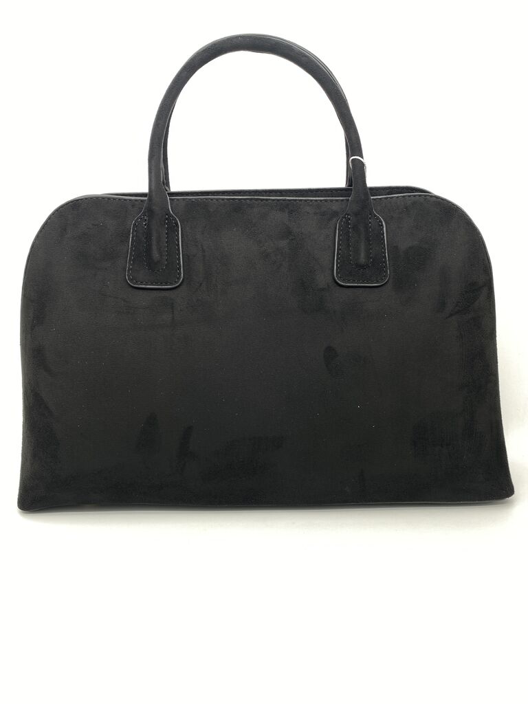 Black Suede Satchel with Dual Handles