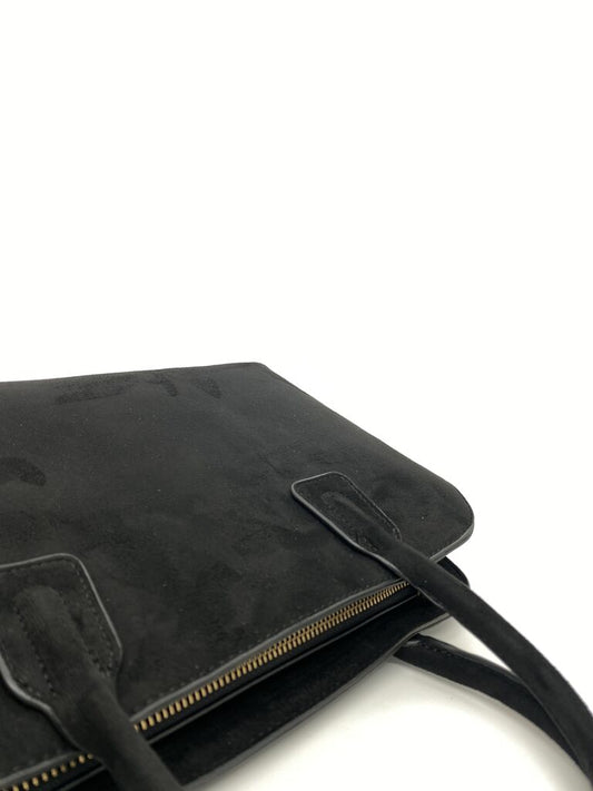 Black Suede Satchel with Dual Handles