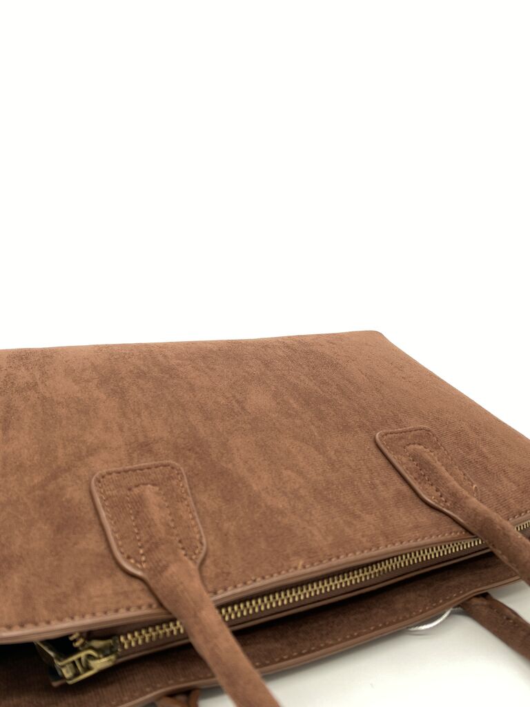 Brown Suede Tote Bag with Handles
