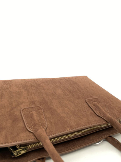 Brown Suede Tote Bag with Handles