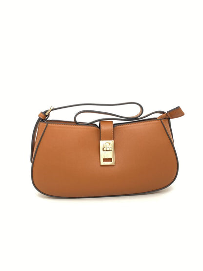 Brown Leather Shoulder Bag with Gold Accent