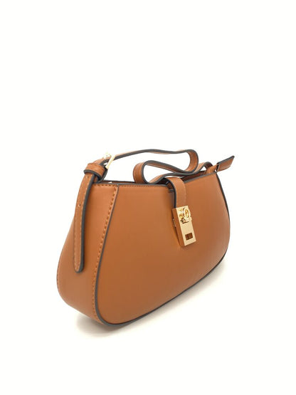 Brown Leather Shoulder Bag with Gold Accent