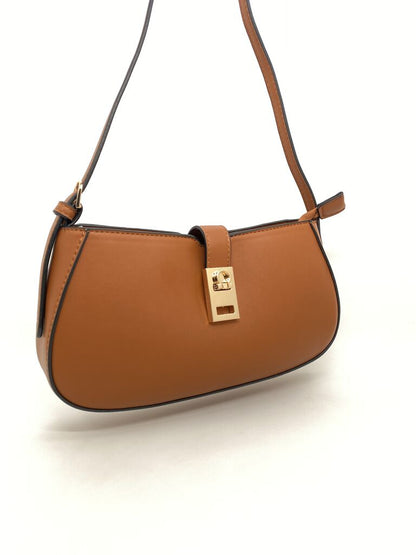Brown Leather Shoulder Bag with Gold Accent