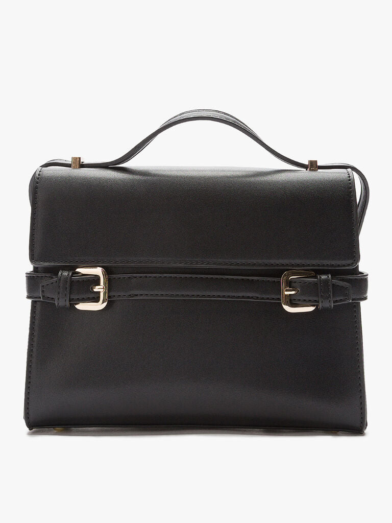 Black Structured Handbag with Buckle Detail