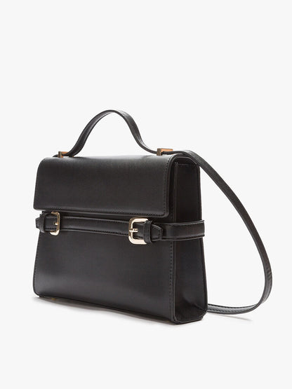 Black Structured Handbag with Buckle Detail