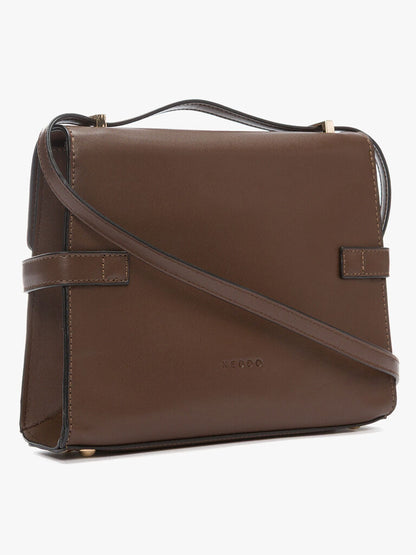 Brown Structured Buckle-Detail Handbag