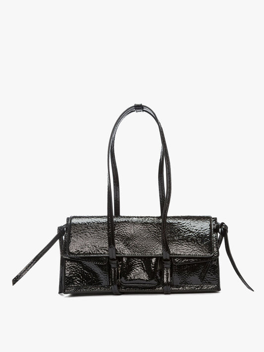 Black Textured Handbag with Long Straps