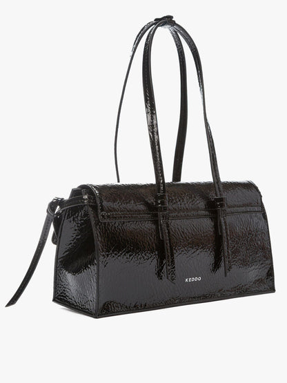 Black Textured Handbag with Long Straps