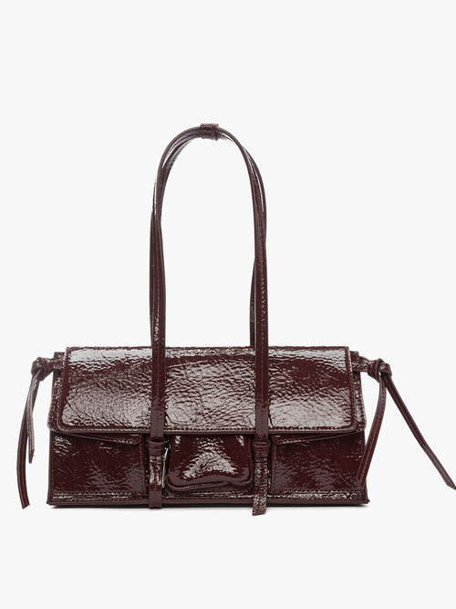 Glossy Burgundy Patent Shoulder Bag with Knot Detail