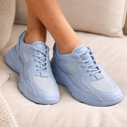 Blue Mesh Athletic Sneakers with Cushioned Sole