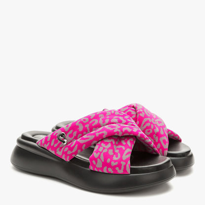 Fuchsia Animal Print Sandals with Cushioned Sole