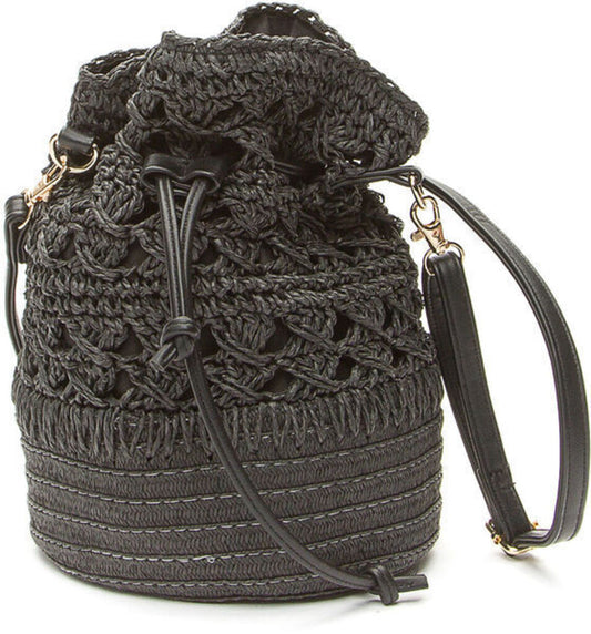 Black Crochet Bucket Bag with Adjustable Strap