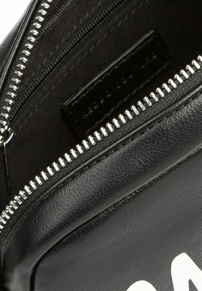 Black Faux Leather Chain Bag with 'Amore' Print