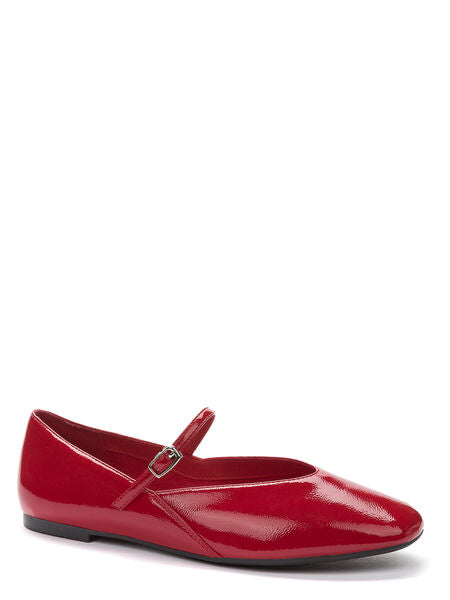 Red Patent Ballet Flats with Strap Accent