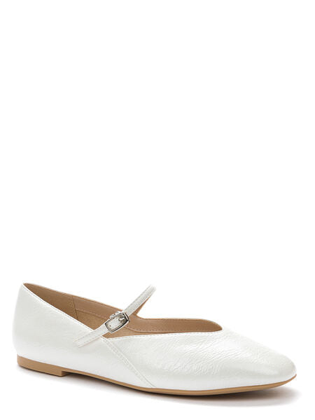 White Faux-Leather Mary Jane Flats with Strap
