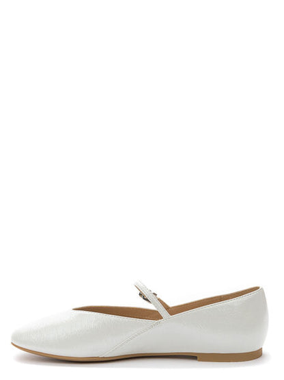 White Faux-Leather Mary Jane Flats with Strap