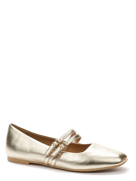 Gold Metallic Mary Jane Flats with Double Straps