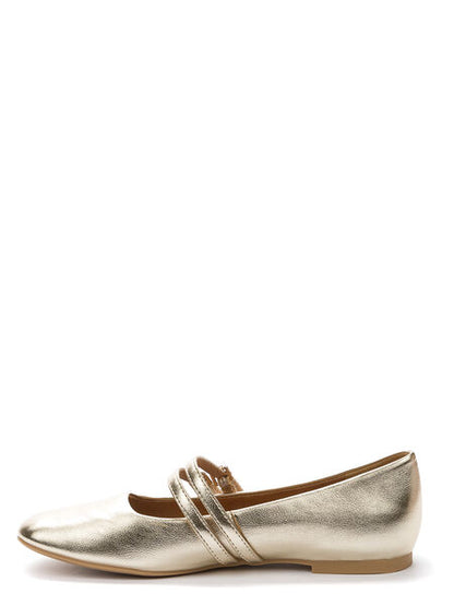 Gold Metallic Mary Jane Flats with Double Straps
