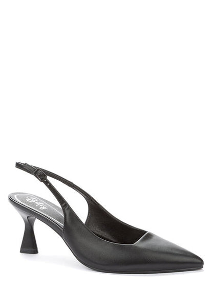 Black Slingback Pointed Toe Pumps with Buckle Strap