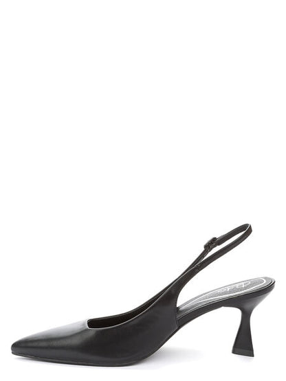 Black Slingback Pointed Toe Pumps with Buckle Strap