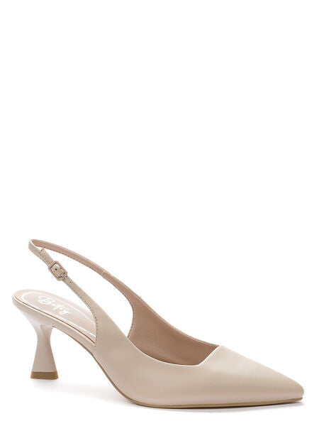 Beige Slingback Pointed-Toe Mid Heels