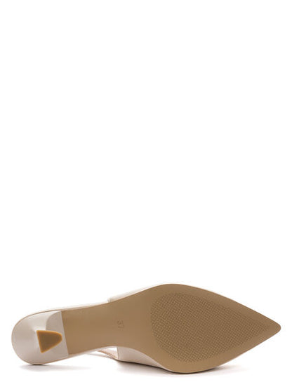 Beige Slingback Pointed-Toe Mid Heels