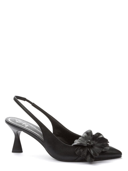 Black Slingback Pumps with Floral Detail