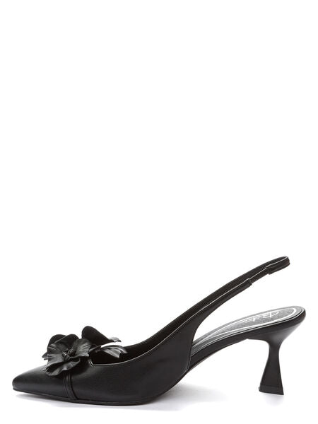 Black Slingback Pumps with Floral Detail