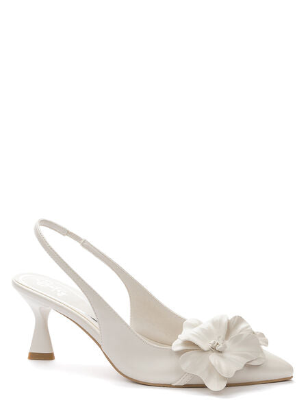 White Slingback Heels with Floral Accent
