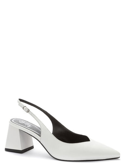 White Slingback Block Heel with Pointed Toe