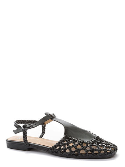 Black Woven Slingback Flat Sandal