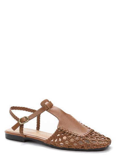 Brown Woven Slingback Sandal with Braided Strap