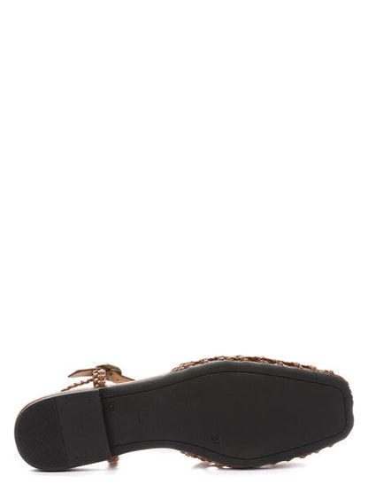 Brown Woven Slingback Sandal with Braided Strap