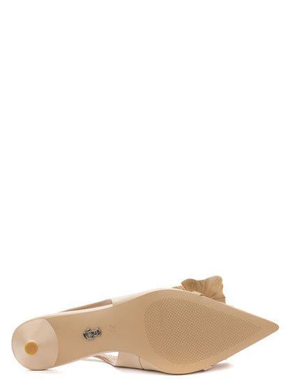 Beige Floral Embellished Slingback Kitten Heel