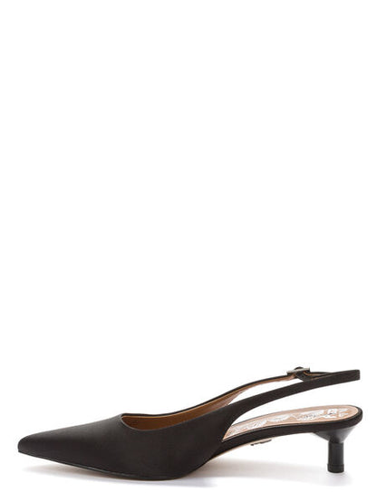 Black Satin Slingback Kitten Heel