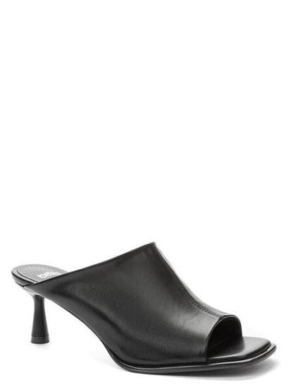 Black Leather Kitten Heel Mules