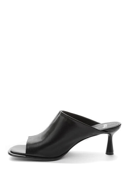 Black Leather Kitten Heel Mules
