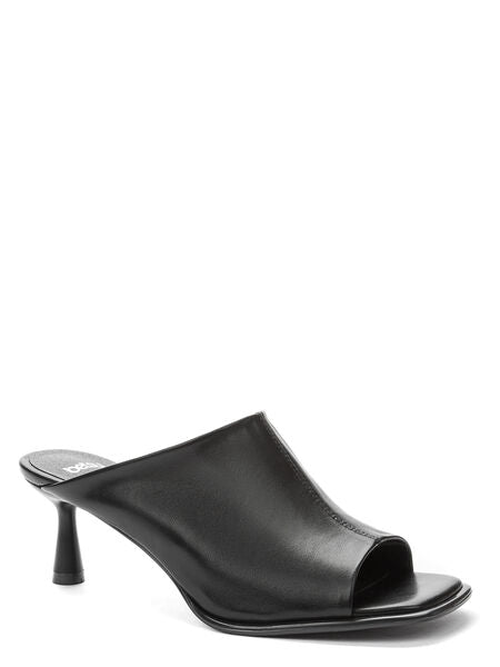 Black Leather Kitten Heel Mules