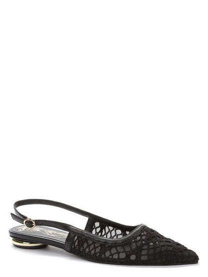 Black Mesh Slingback Flats with Metallic Heel