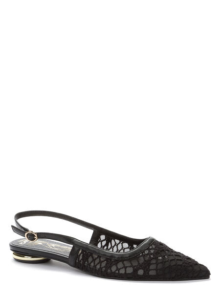 Black Mesh Slingback Flats with Metallic Heel