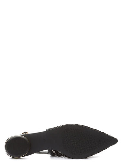 Black Mesh Slingback Flats with Metallic Heel