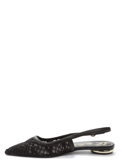 Black Mesh Slingback Flats with Metallic Heel