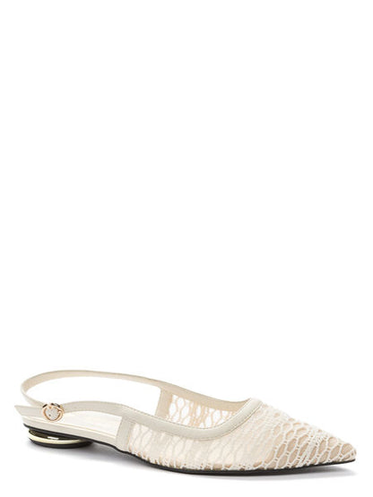 Ivory Mesh Slingback Flats with Distinctive Heel