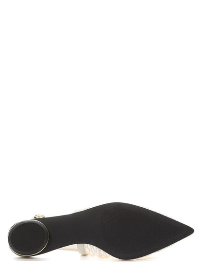Ivory Mesh Slingback Flats with Distinctive Heel