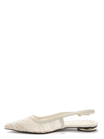 Ivory Mesh Slingback Flats with Distinctive Heel