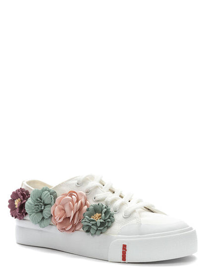 White Canvas Sneakers with Floral Embellishments
