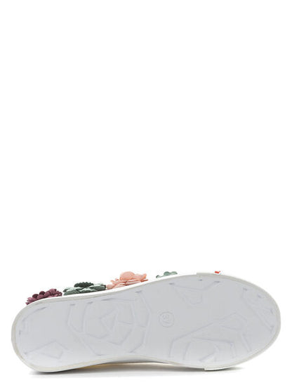 White Canvas Sneakers with Floral Embellishments