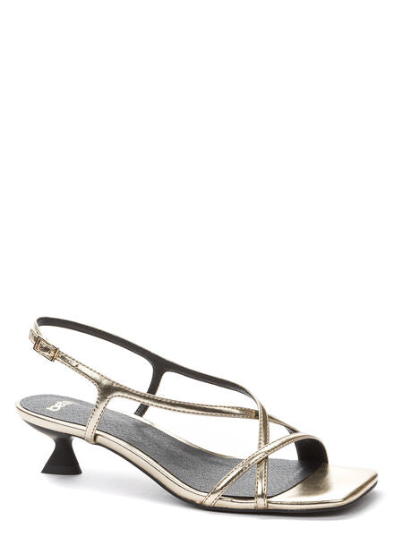 Gold Strappy Slingback Sandal with Kitten Heel