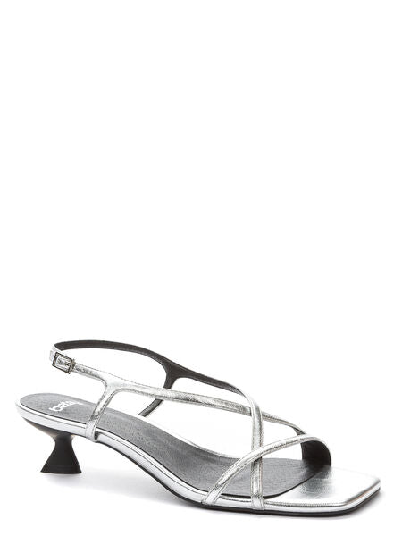 Silver Metallic Strappy Sandal with Kitten Heel